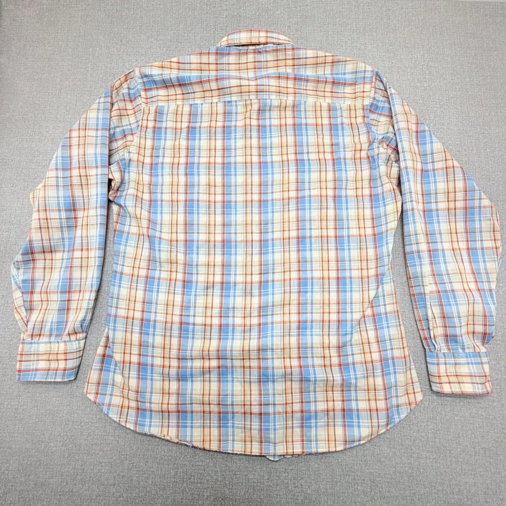 Vintage Levis 1980 USA Olympic Games Plaid Button Down Shirt Mens XL Blue Orange